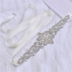 Rhinestone Bridal Sash Faux Pearl Wedding Waistband