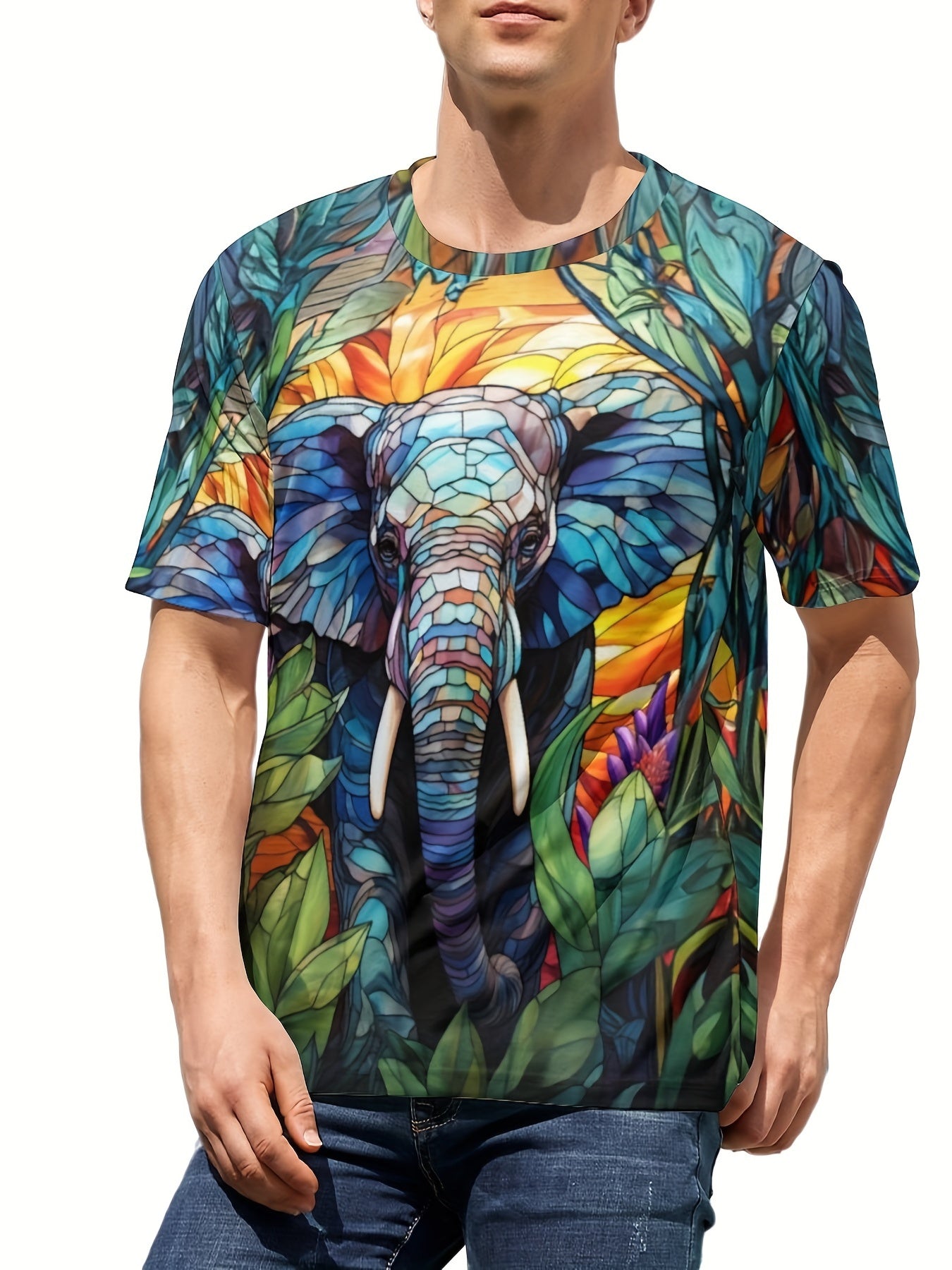 Men's Elephant Graphic T shirt Active Stretch Breathable 3D Print Tee