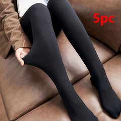 5 Pairs Plush Lined Tights Opaque High Waist Thermal Elastic Leggings