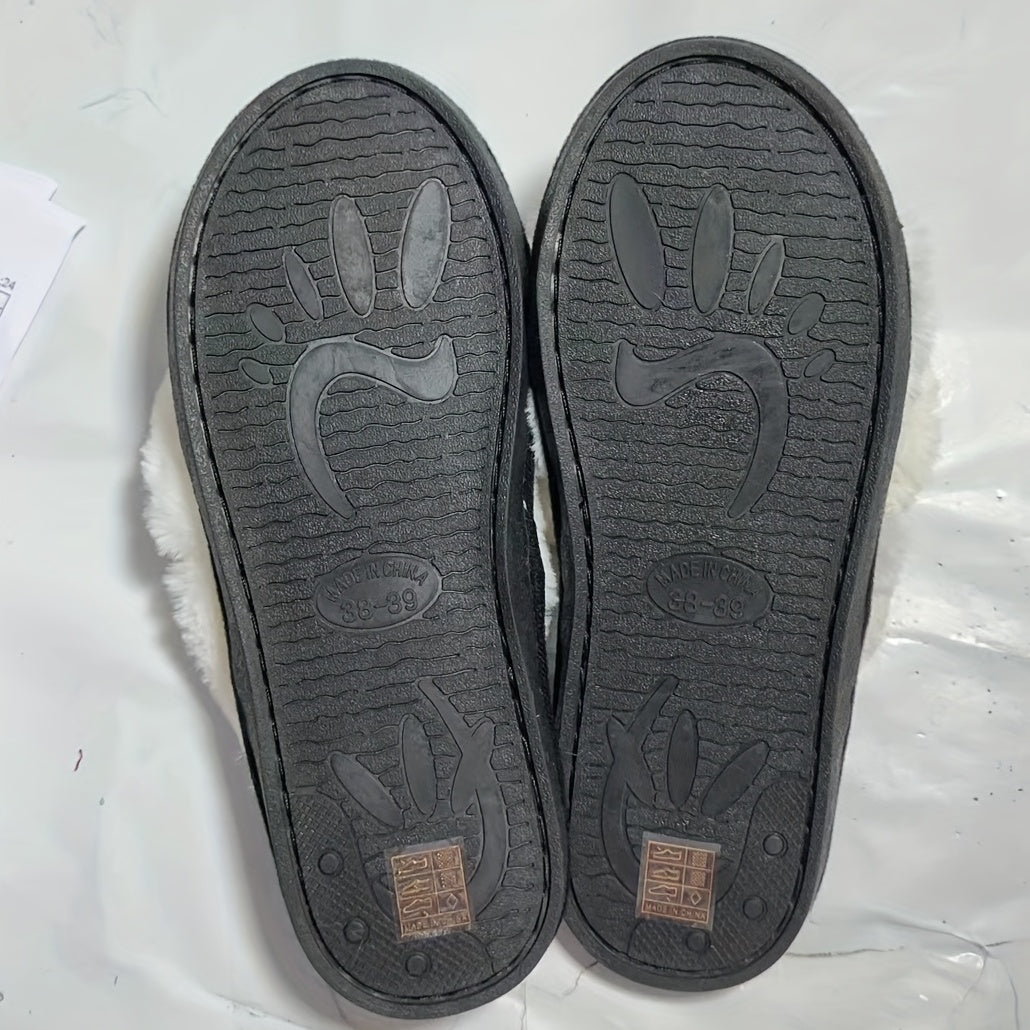 Plush Cross Strap Slippers for Women - Indoor Comfort Shoes