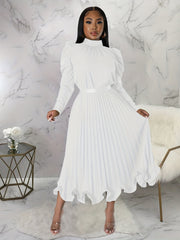 Puff Sleeve Top & Pleated Skirt Set Women's Outfit