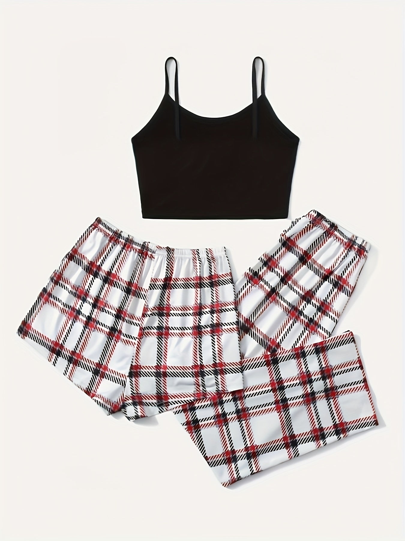 Plaid Print Lounge Set Cami Top & Shorts & Pants