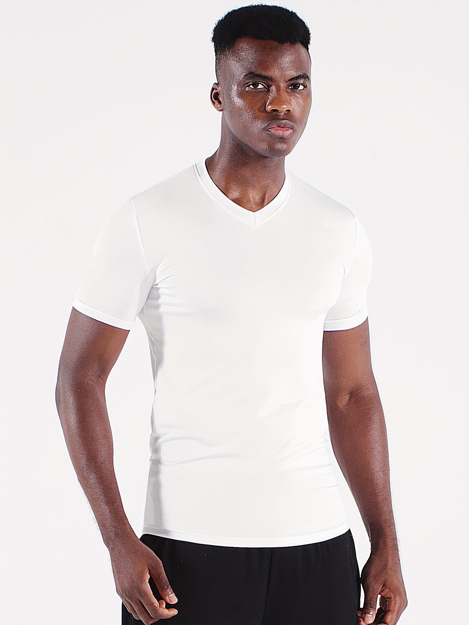 Men's Summer Tight V-neck Sports T-shirt