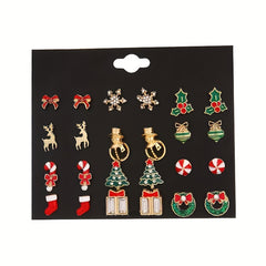 Christmas Earrings Set Snowflake Tree Snowman Bell Earrings
