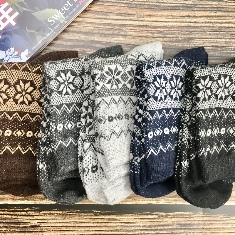 5 Pairs Men's Crew Socks Thickened Warm Striped Socks