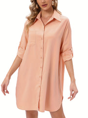Button Shirt Dress Long Sleeve Casual Dress Spring Summer