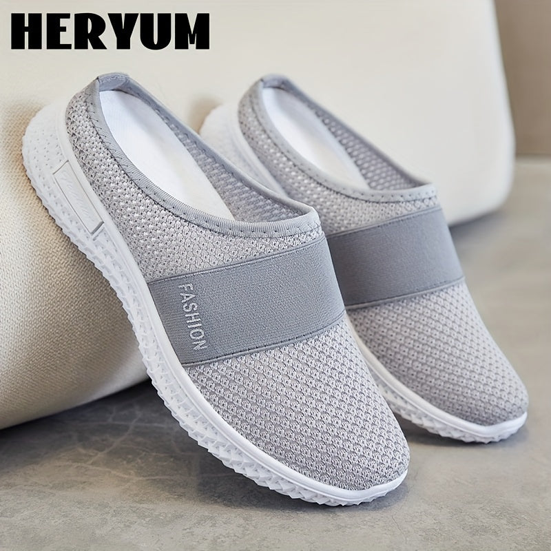 Women's Breathable Knit Mule Sneakers Lightweight Slip On Shoes