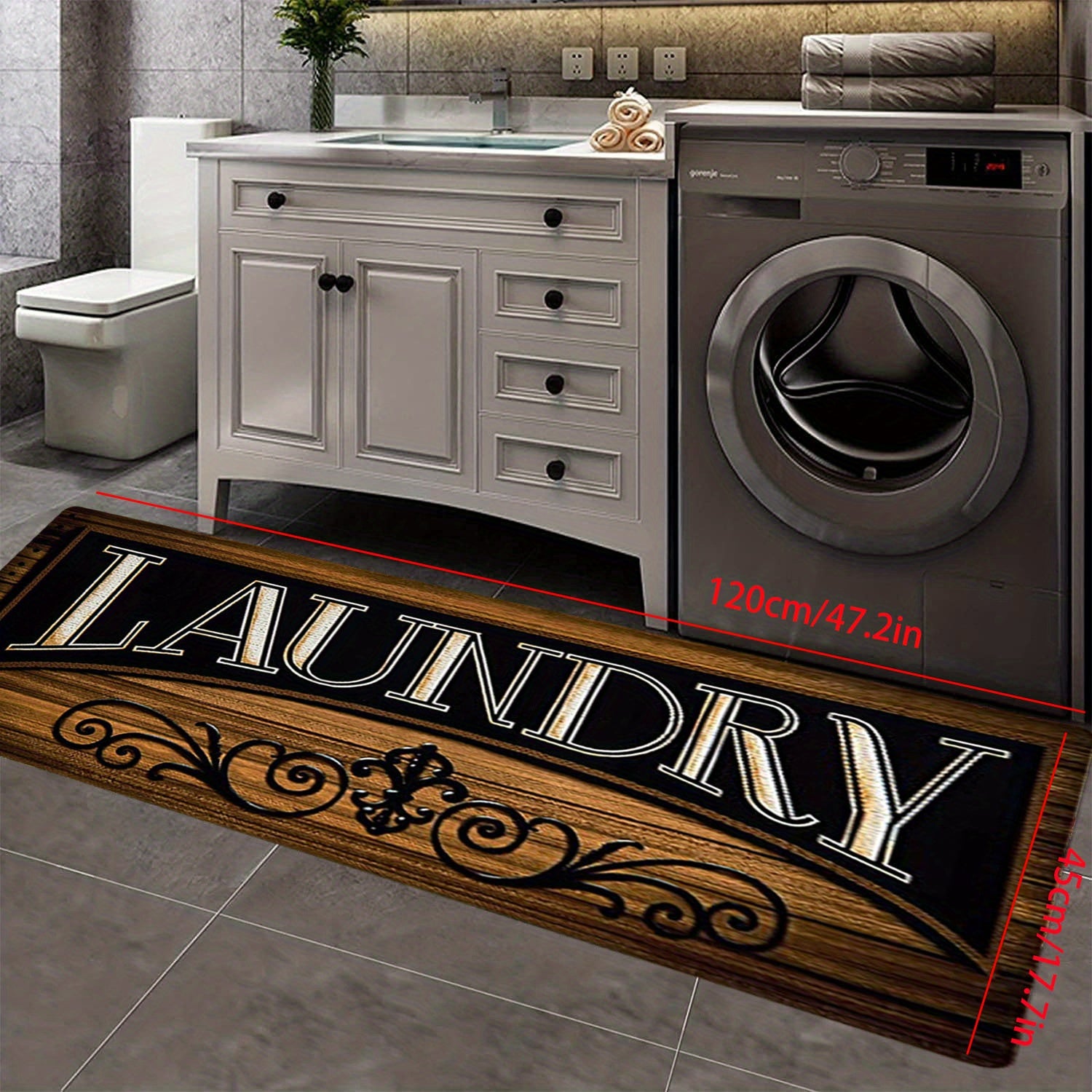 Brown Non Slip Laundry Room Rug Runner - Washable Floor Carpet