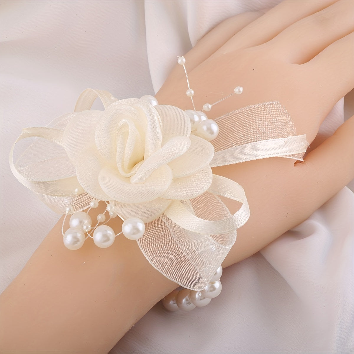 Mesha Flower Bridesmaid Wristband Faux Pearl Wedding Accessories Bridal