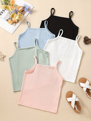 5pcs Toddler Girls Ribbed Knit Cami Top Kids Summer Clothes