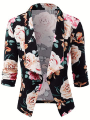Floral Print Three Quarter Sleeve Blazer
