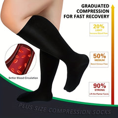 3 Pairs Plus Size XXL 20-30mmHg Compression Knee High Socks