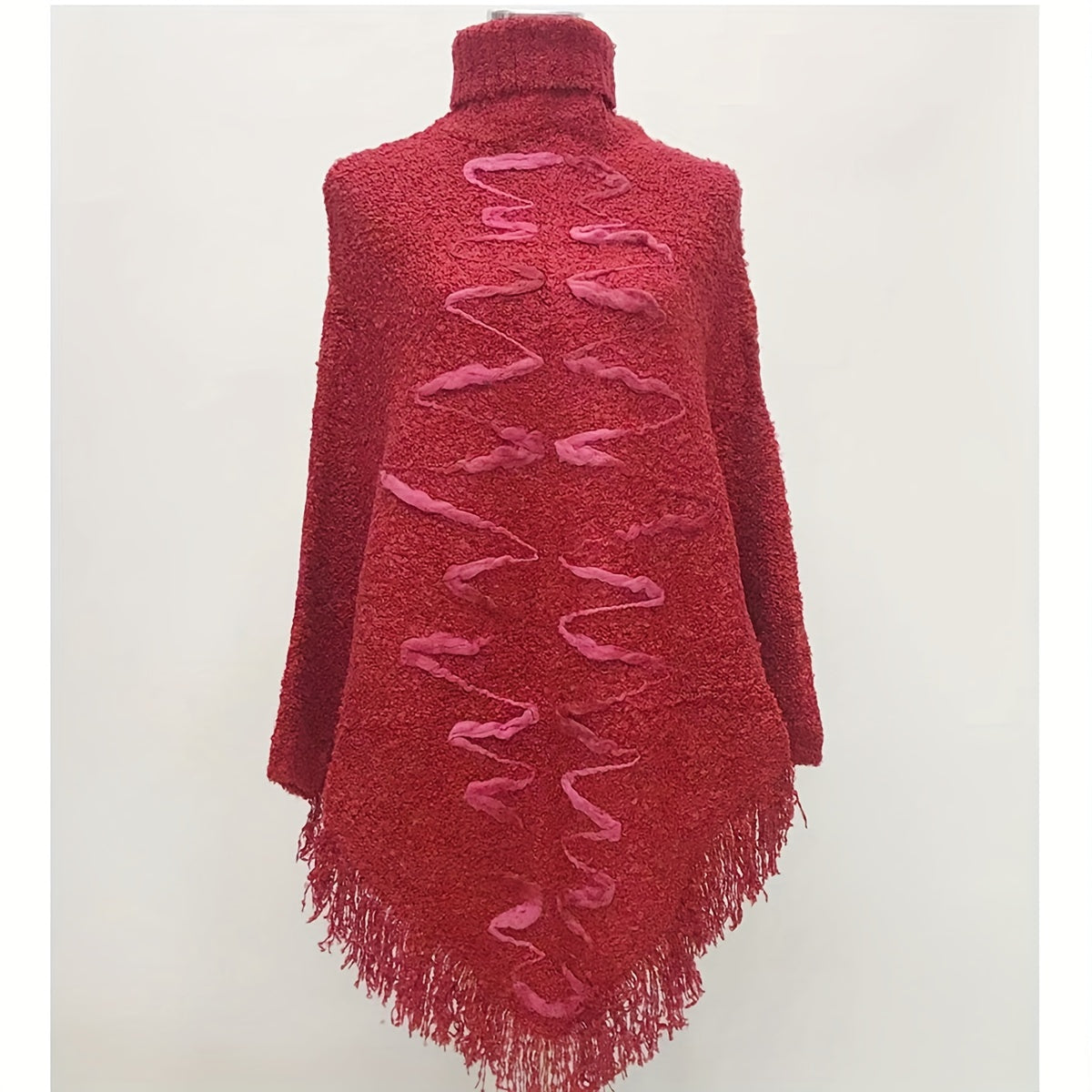 Vintage Tassel Shawl Thick Turtleneck Sweater Windproof Cape