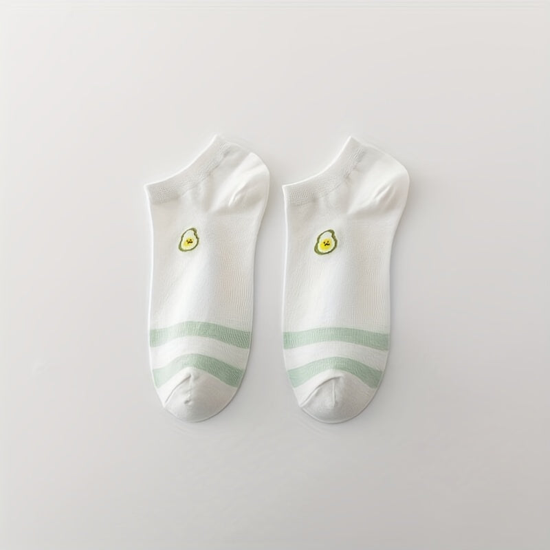 5 Pairs Fruit Print Socks & Lightweight Low Cut Ankle Socks for Women