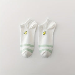 5 Pairs Fruit Print Socks & Lightweight Low Cut Ankle Socks for Women