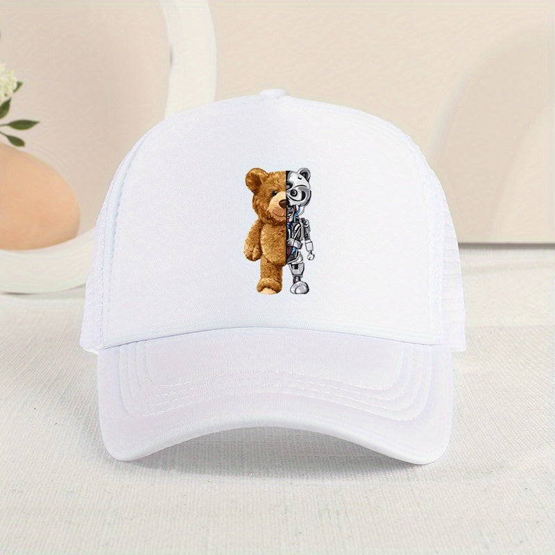 Mesh Print Mechanical Bear Baseball Cap Sunshade Breathable Duck Tongue Cap