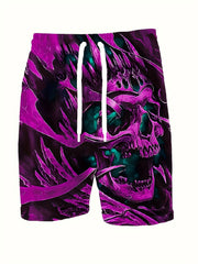Skull Pattern Comfy Shorts Men's Casual Elastic Waist Drawstring Shorts