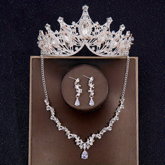 Baroque Crystal Bridal Head Jewelry Set - Tiara Crown Earring Necklace