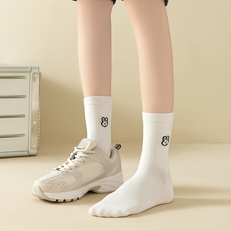 5 Pairs Cartoon Animal Essential Socks Women's Mid Tube Socks