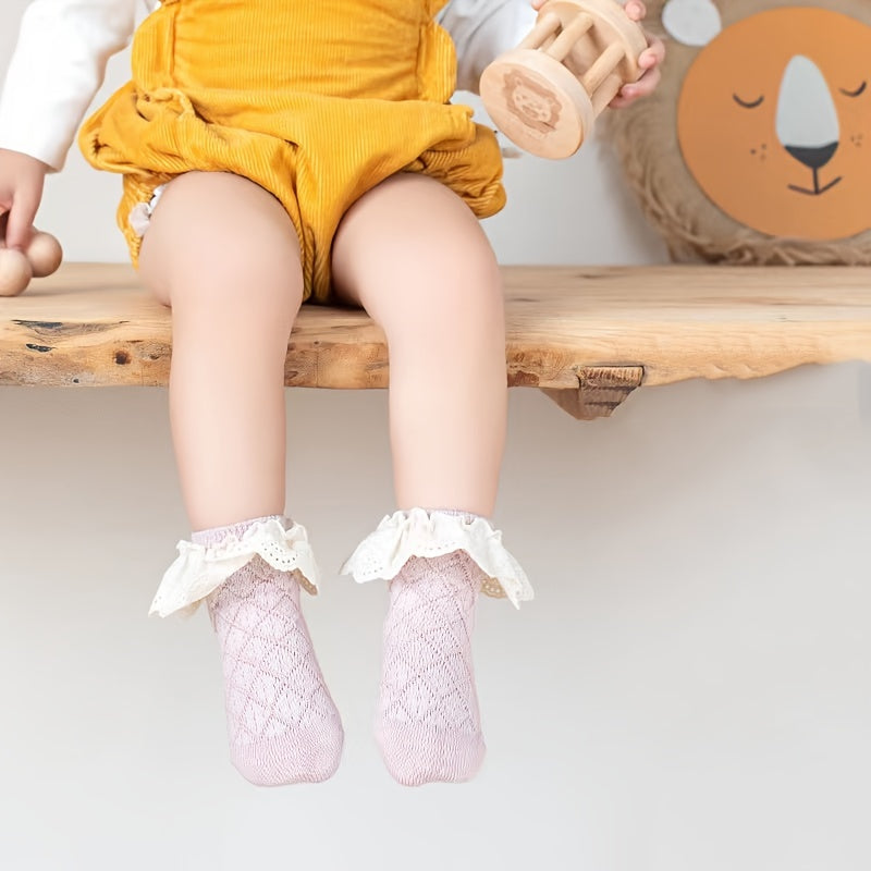 Girls Sweet Knit Crew Socks Lace Brim Decoration Autumn Spring