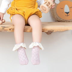 Girls Sweet Knit Crew Socks Lace Brim Decoration Autumn Spring