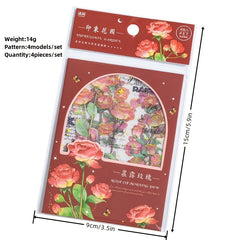 4-Piece Set PET Gilded Flower Stickers Retro Hand Ledger Stickers