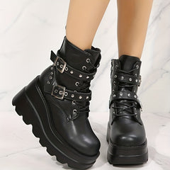 Platform Goth Ankle Boots Lace Up Short Boots