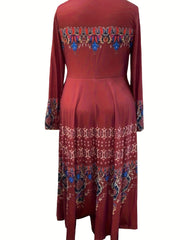Boho Dress Women's Plus Floral Lantern Sleeve Pleated Dress