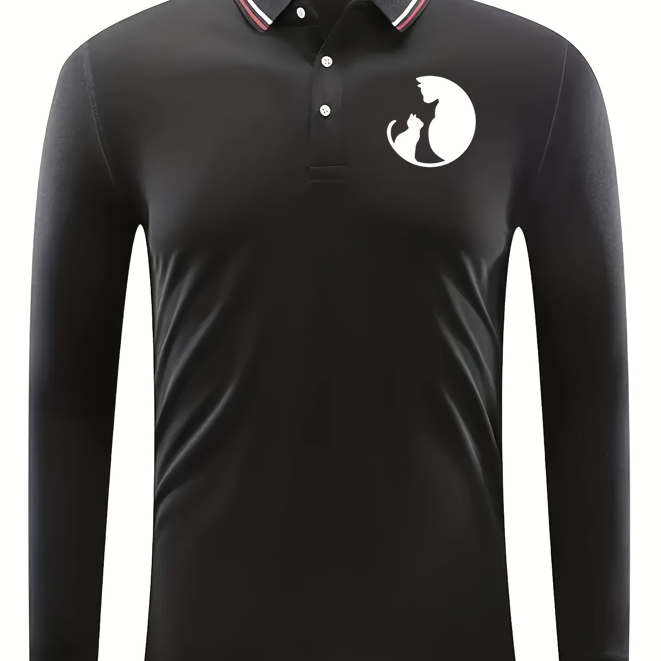 Men's Cats Silhouette Print Golf Shirt Long Sleeve