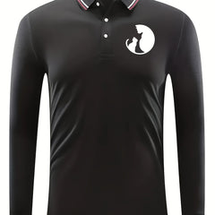 Men's Cats Silhouette Print Golf Shirt Long Sleeve