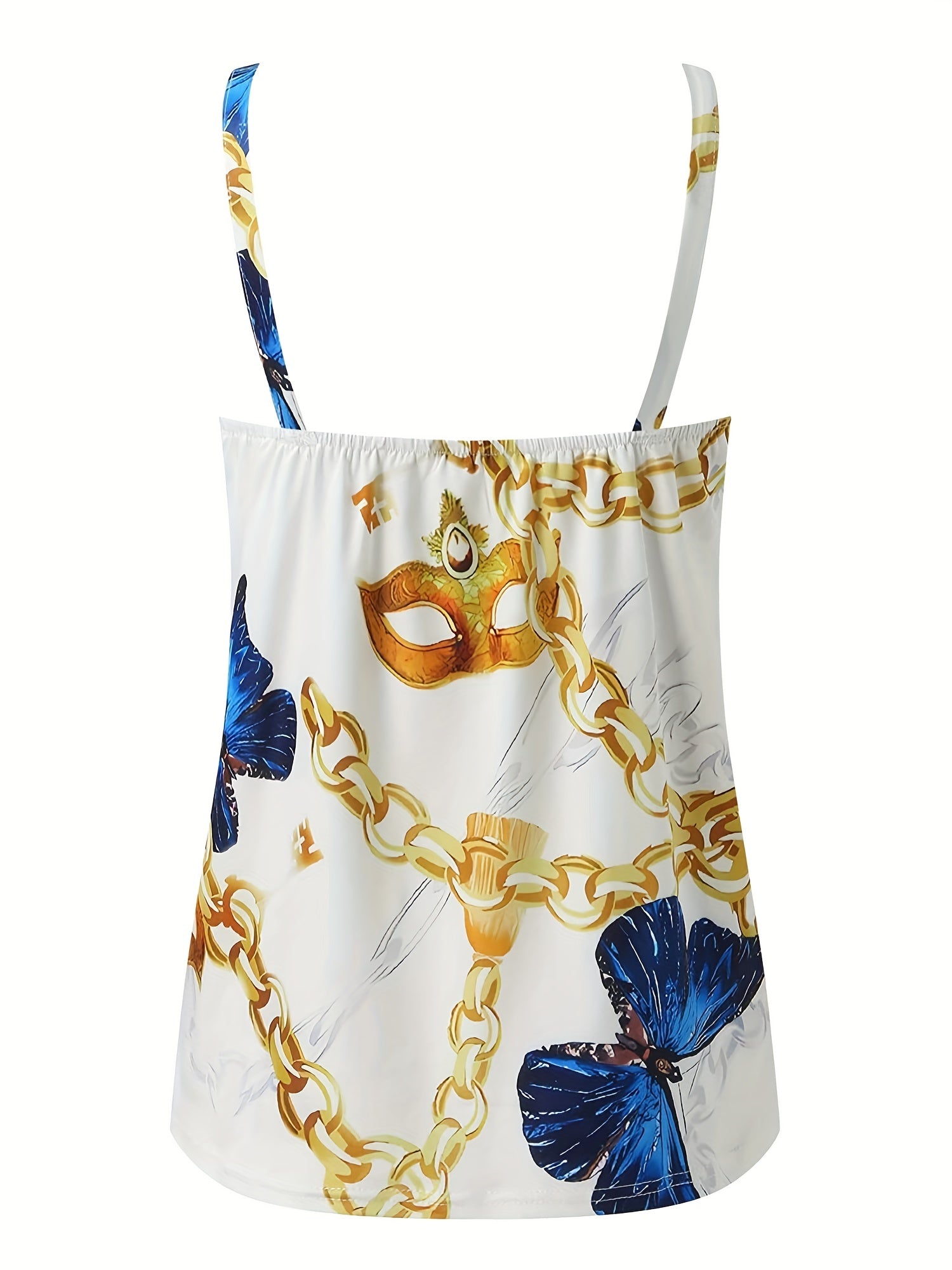 Chain Print V neck Cami Top Backless Spaghetti Strap Top