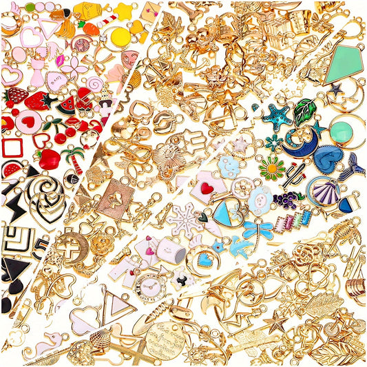 60 PCS Silvery & Golden Enamel Bracelet Charms for Jewelry Making