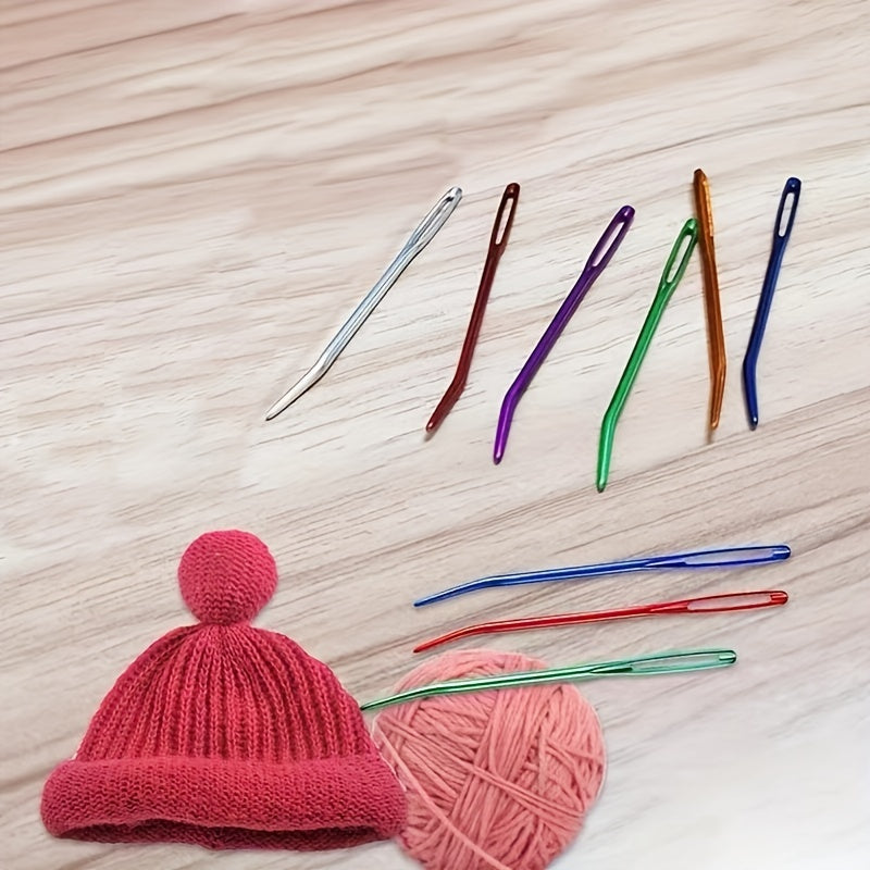 8pcs Colorful Big Eye Yarn Needle Steel Curved Tapestry Needle