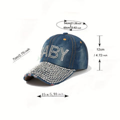Rhinestone BABY Decor Baseball Cap Washed Distressed Sunshade Dad Hat