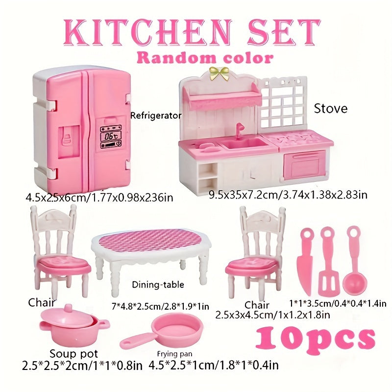Pink Mini Playhouse Toy Simulated Kitchen Bathroom Living Room Bedroom