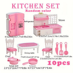 Pink Mini Playhouse Toy Simulated Kitchen Bathroom Living Room Bedroom