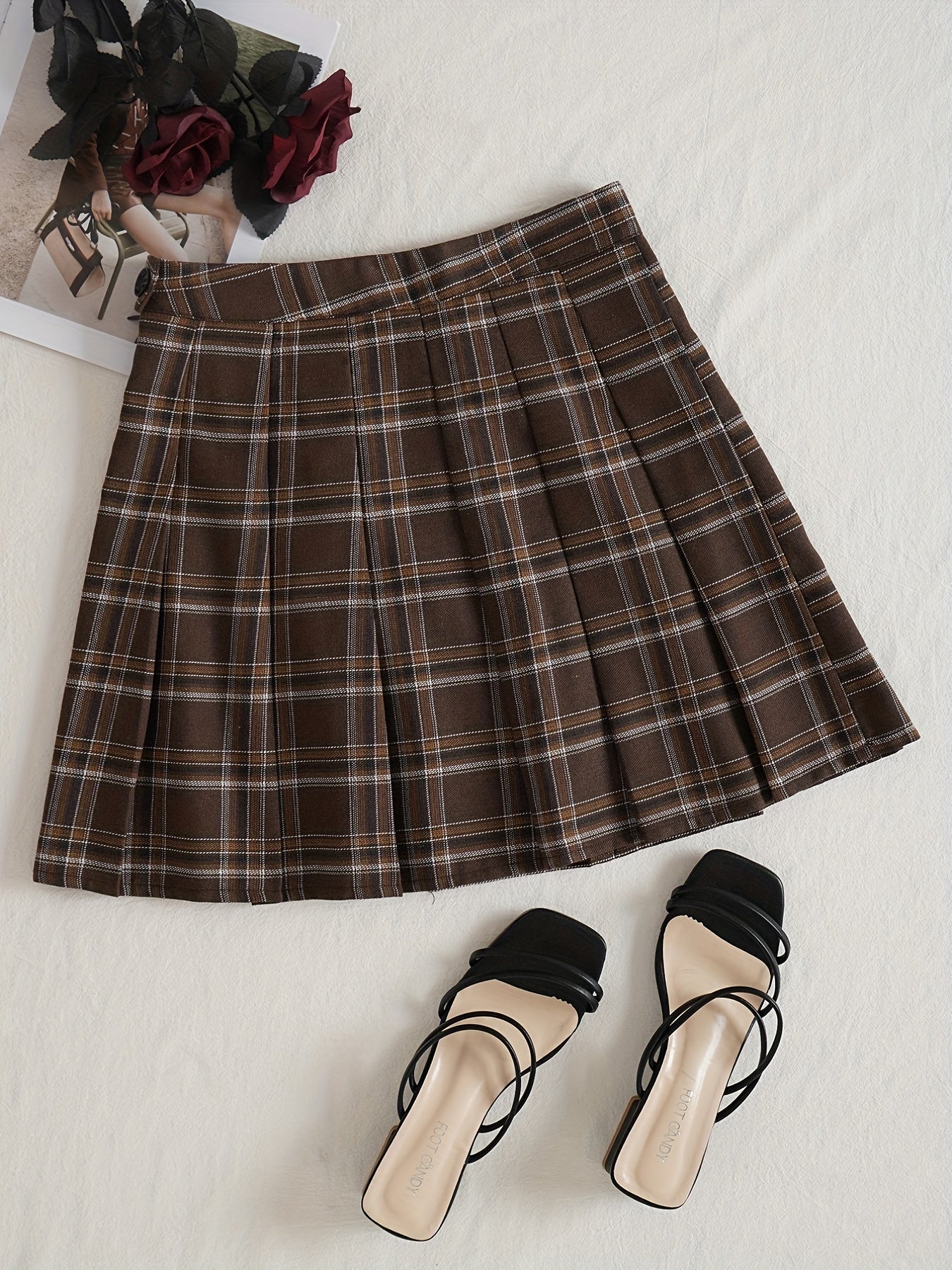Plaid Print Pleated Skirt Casual Mini Skirt Women's Clothing