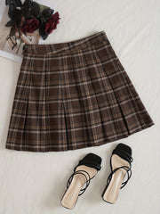 Plaid Print Pleated Skirt Casual Mini Skirt Women's Clothing