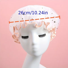 Star Print Reusable Shower Cap Double Layer Waterproof Soft Comfortable Bath Cap