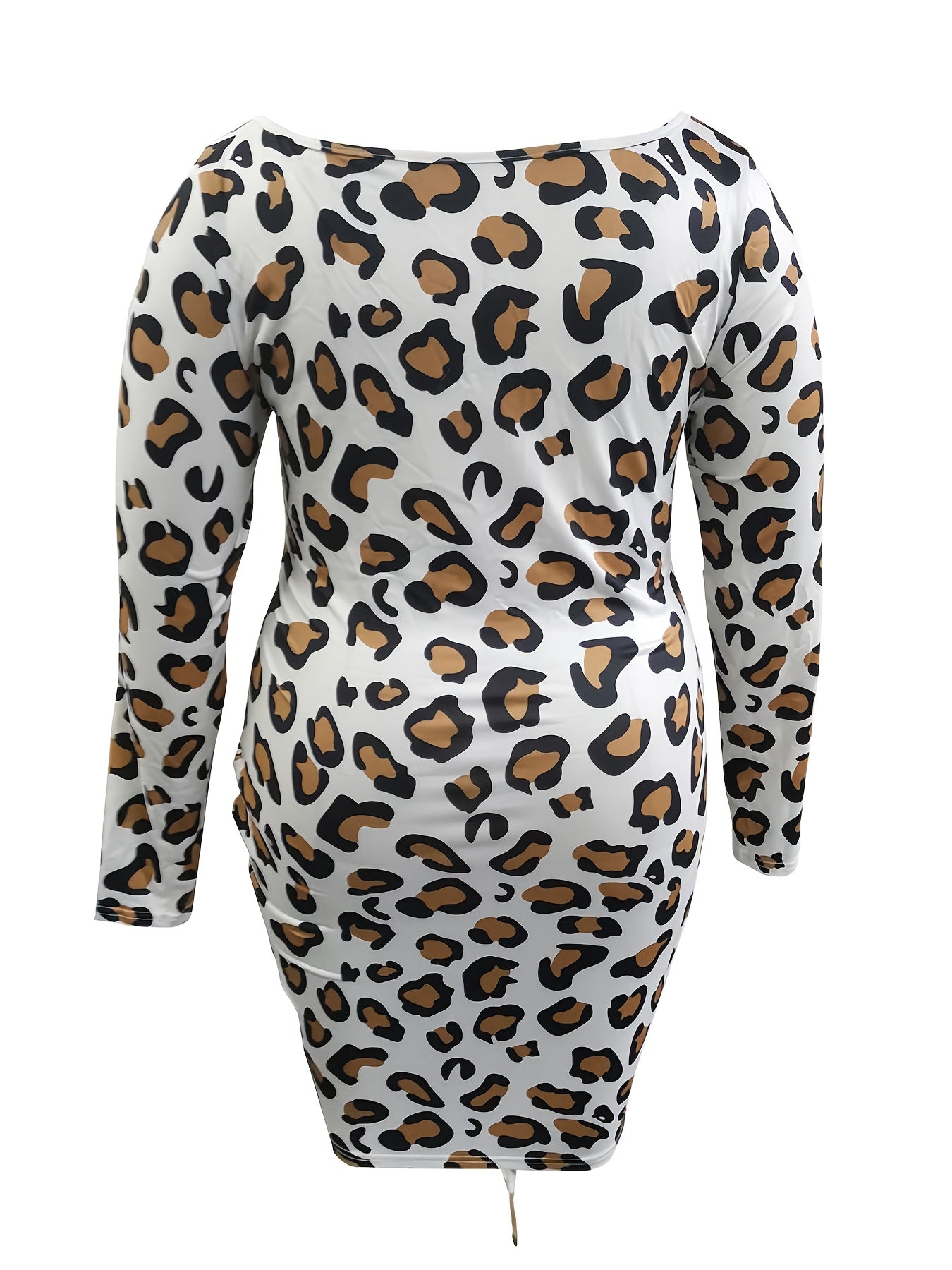 Leopard Print V Neck Drawstring Ruched Dress