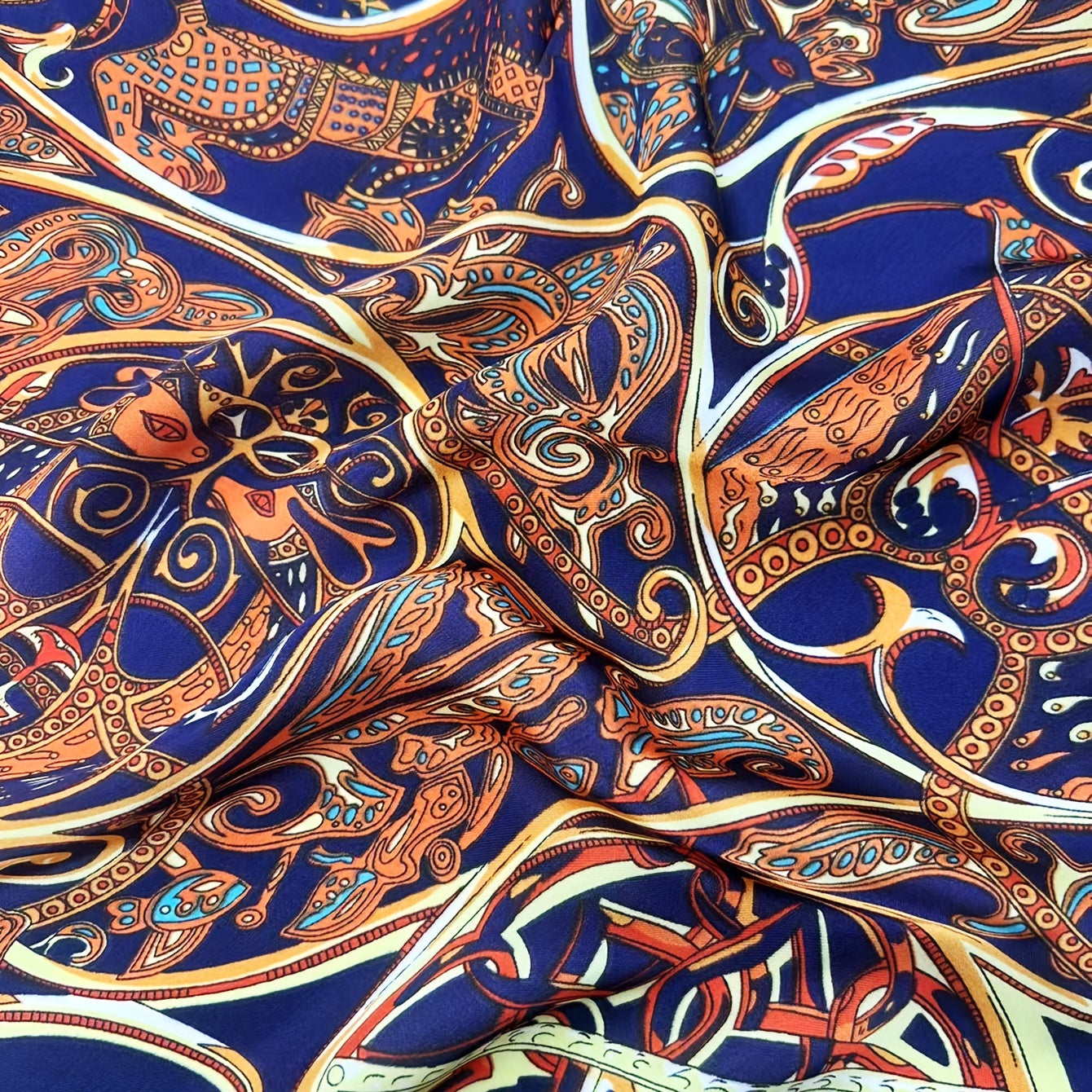 Vintage Flower Print Silk Scarf - Versatile Square Shawl Wrap