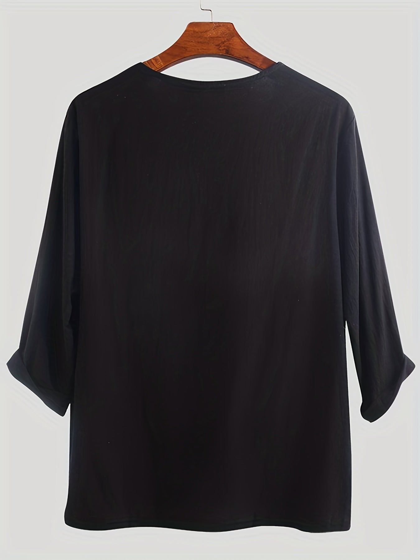 INCERUN Men's Casual Vintage V Neck Party Shirt 3/4 Sleeve Solid Beach Tee
