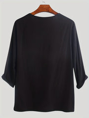 INCERUN Men's Casual Vintage V Neck Party Shirt 3/4 Sleeve Solid Beach Tee
