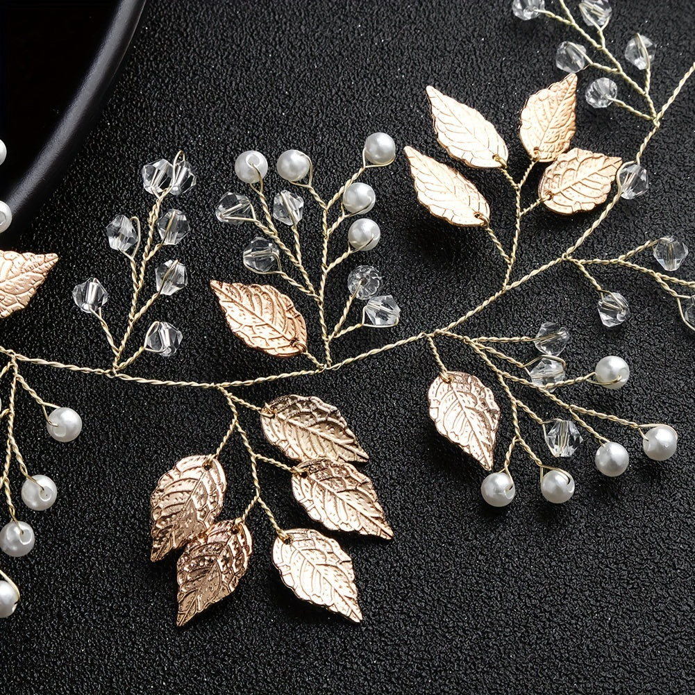 Faux Pearl Hairband Crystal Leaves Headband Bridal Bundle