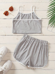 Girl's 2 Piece Casual Sports Suit Top & Shorts Set for Summer