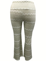 Striped Flare Leg Pants High Rise Buttoned Trousers