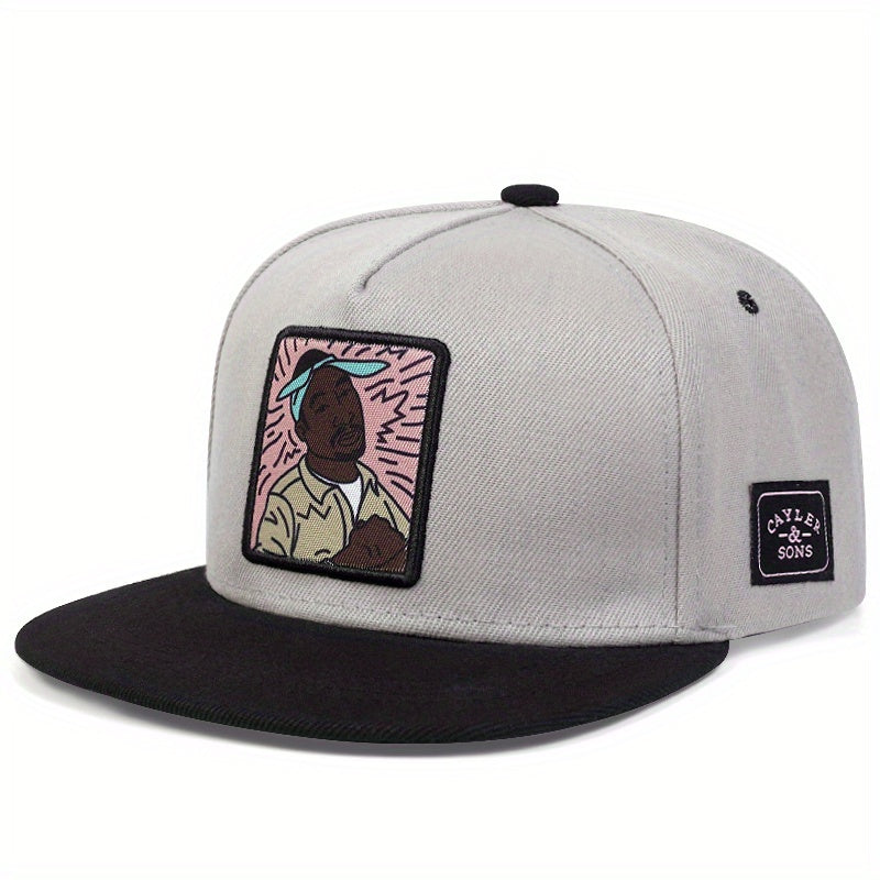Men's High Portrait Embroidered Hip Hop Flat Brim Hat Baseball Cap
