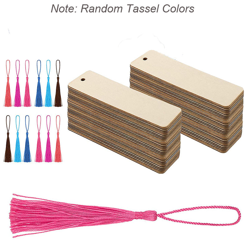 50pcs Blank Wooden Tags with Tassels DIY Crafts Gift Bags Label