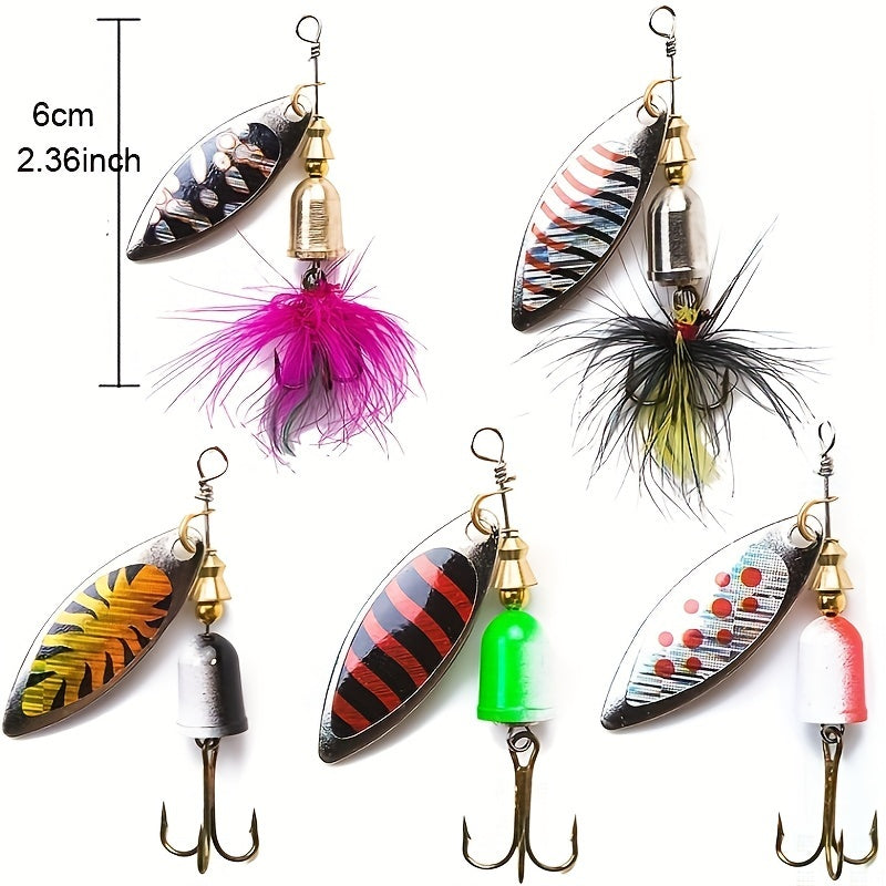 5pcs Fishing Spinner Bait Bionic Hard Bait Feathered Treble Hook