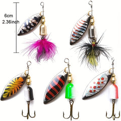 5pcs Fishing Spinner Bait Bionic Hard Bait Feathered Treble Hook